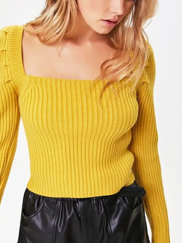 Ribbed Square Neck Long Sleeve Sweater sold by Charming Charlie