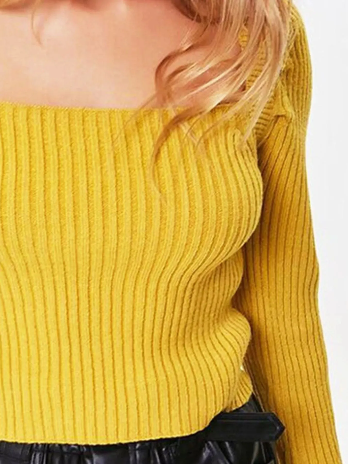 Ribbed Square Neck Long Sleeve Sweater sold by Charming Charlie product image thumbnail 3