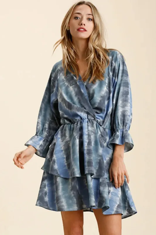 Umgee Tie Dye Ruffled Layered Dress with Elastic Waistband sold by Charming Charlie