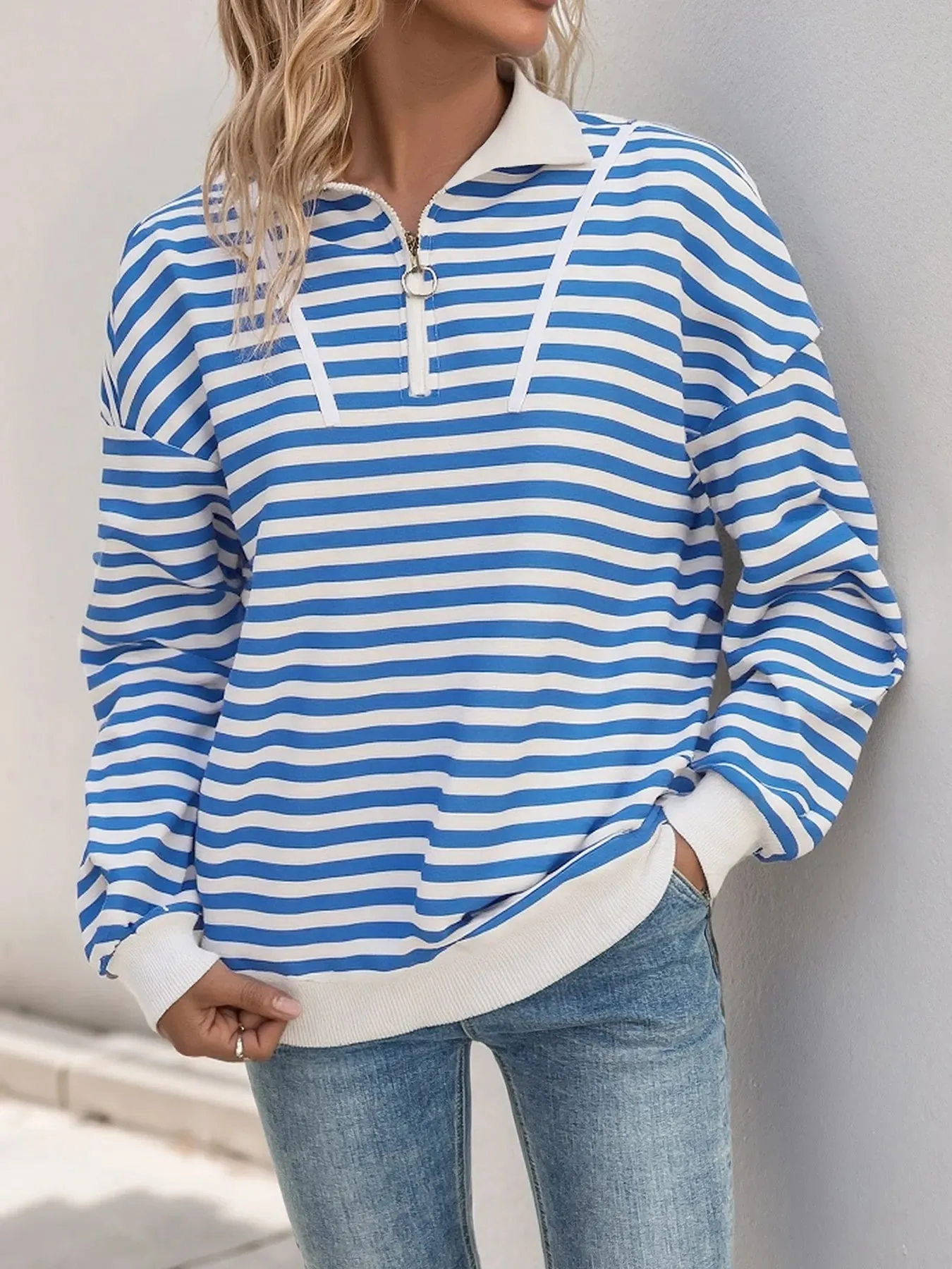Striped Quarter Zip Long Sleeve Hoodie sold by Charming Charlie product image thumbnail 3