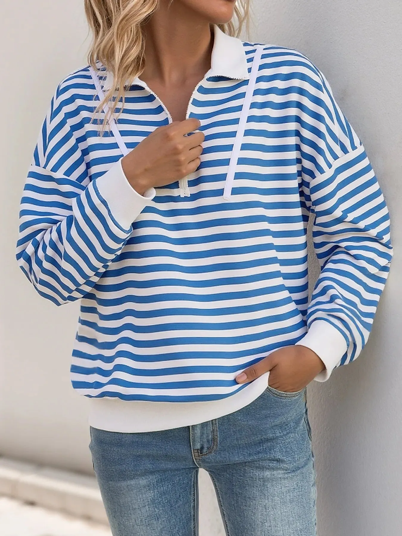 Striped Quarter Zip Long Sleeve Hoodie sold by Charming Charlie product image thumbnail 2