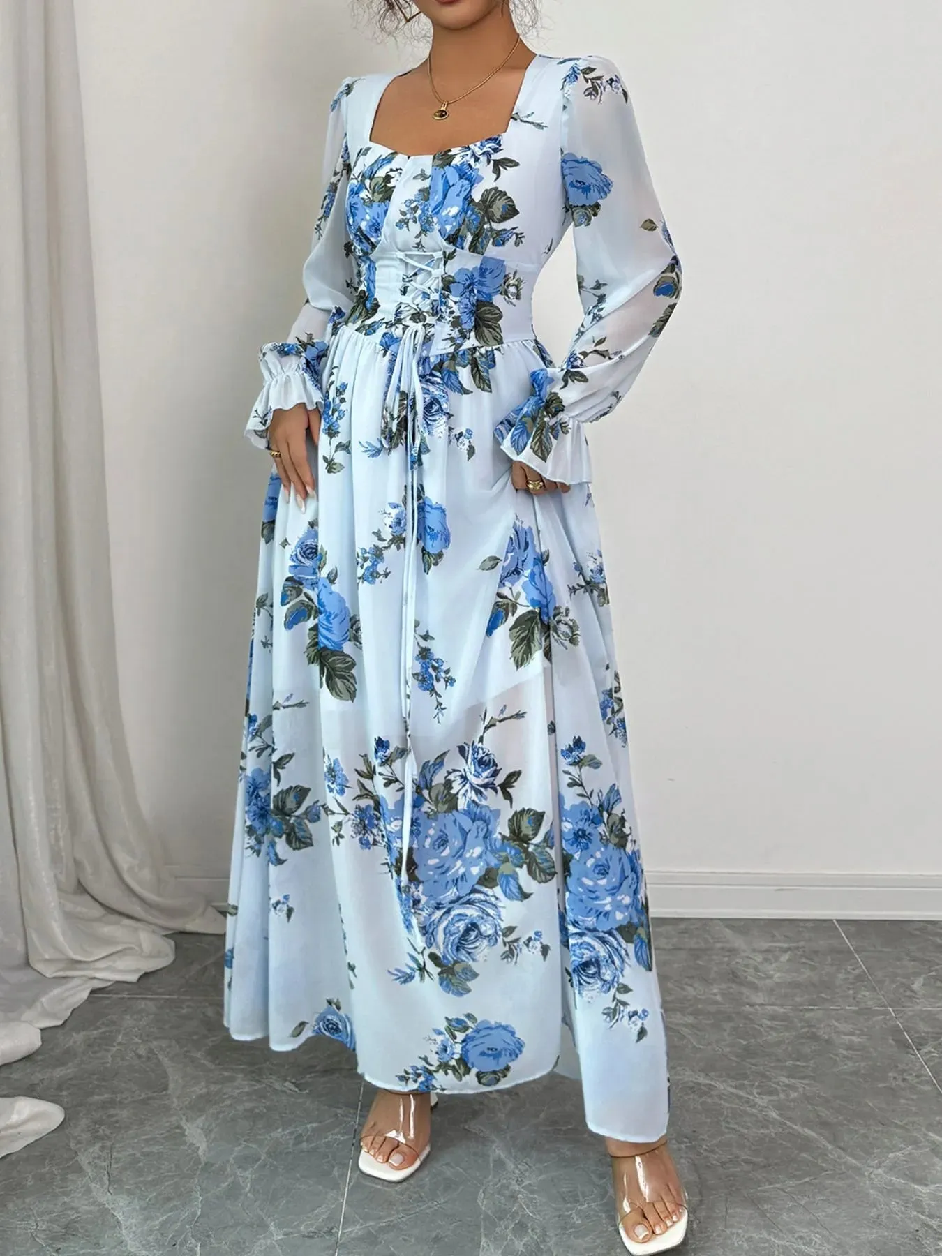 Floral Flounce Sleeve Maxi Dress sold by Charming Charlie product image thumbnail 4