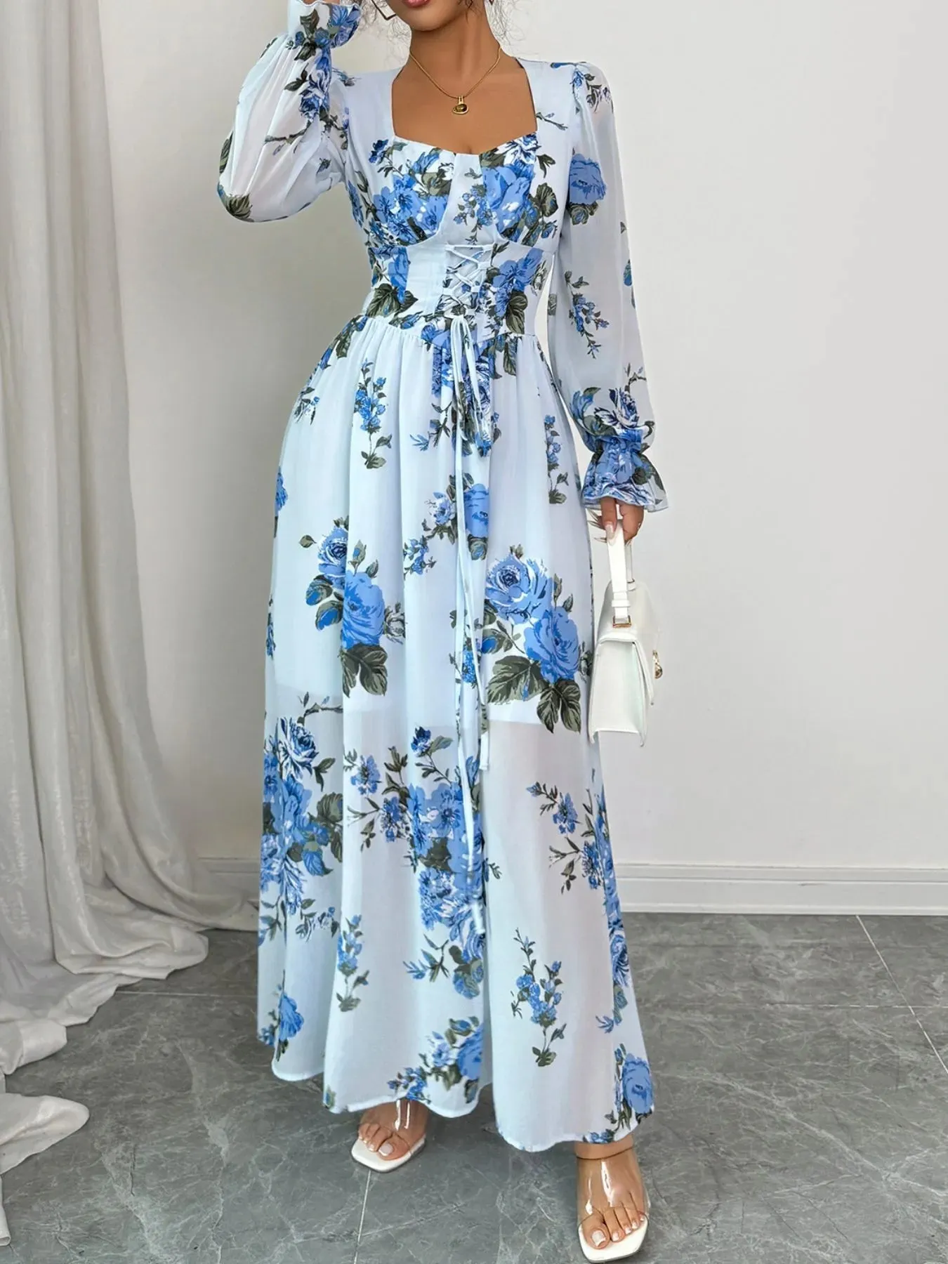Floral Flounce Sleeve Maxi Dress sold by Charming Charlie