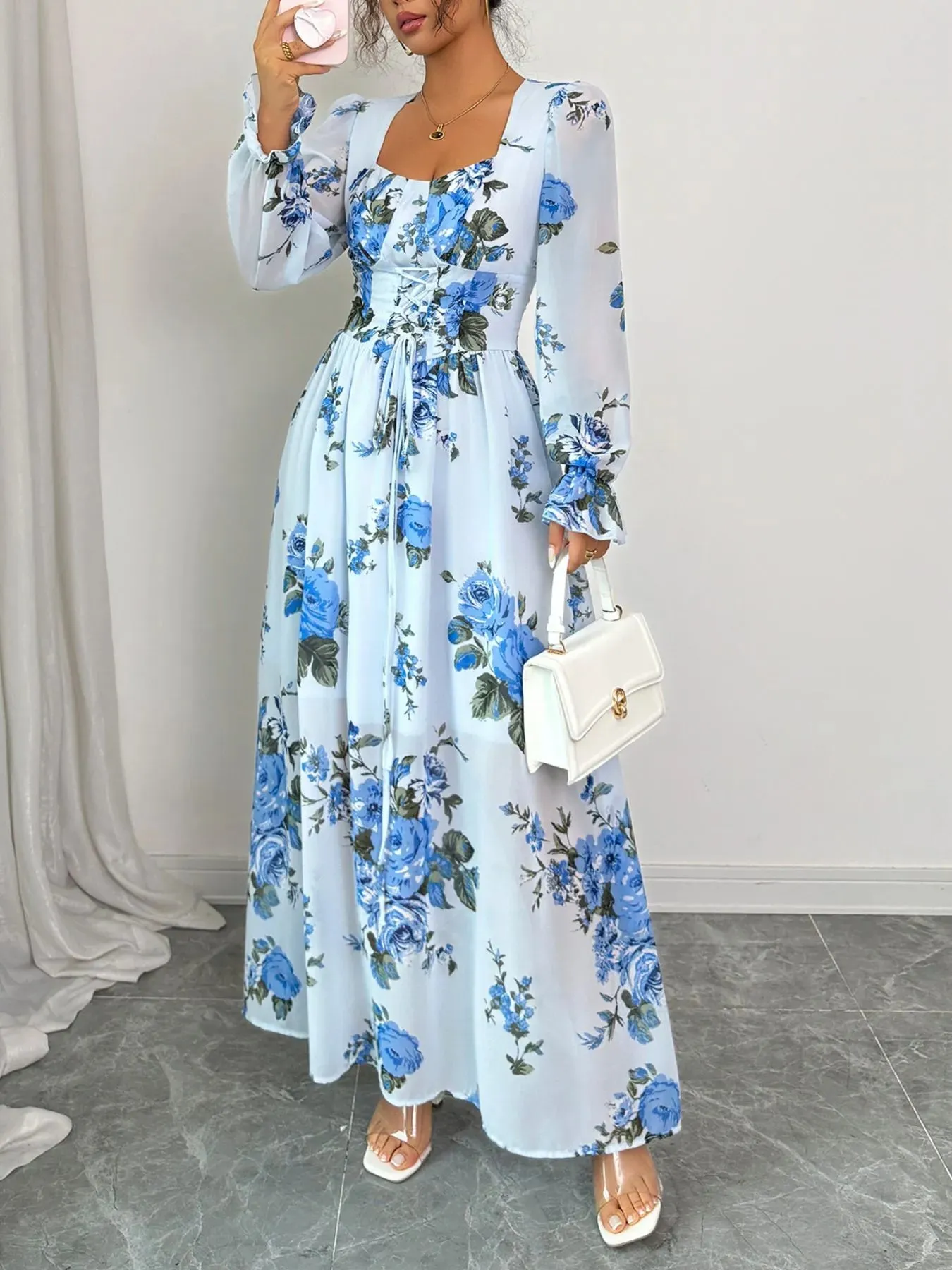 Floral Flounce Sleeve Maxi Dress sold by Charming Charlie product image thumbnail 3