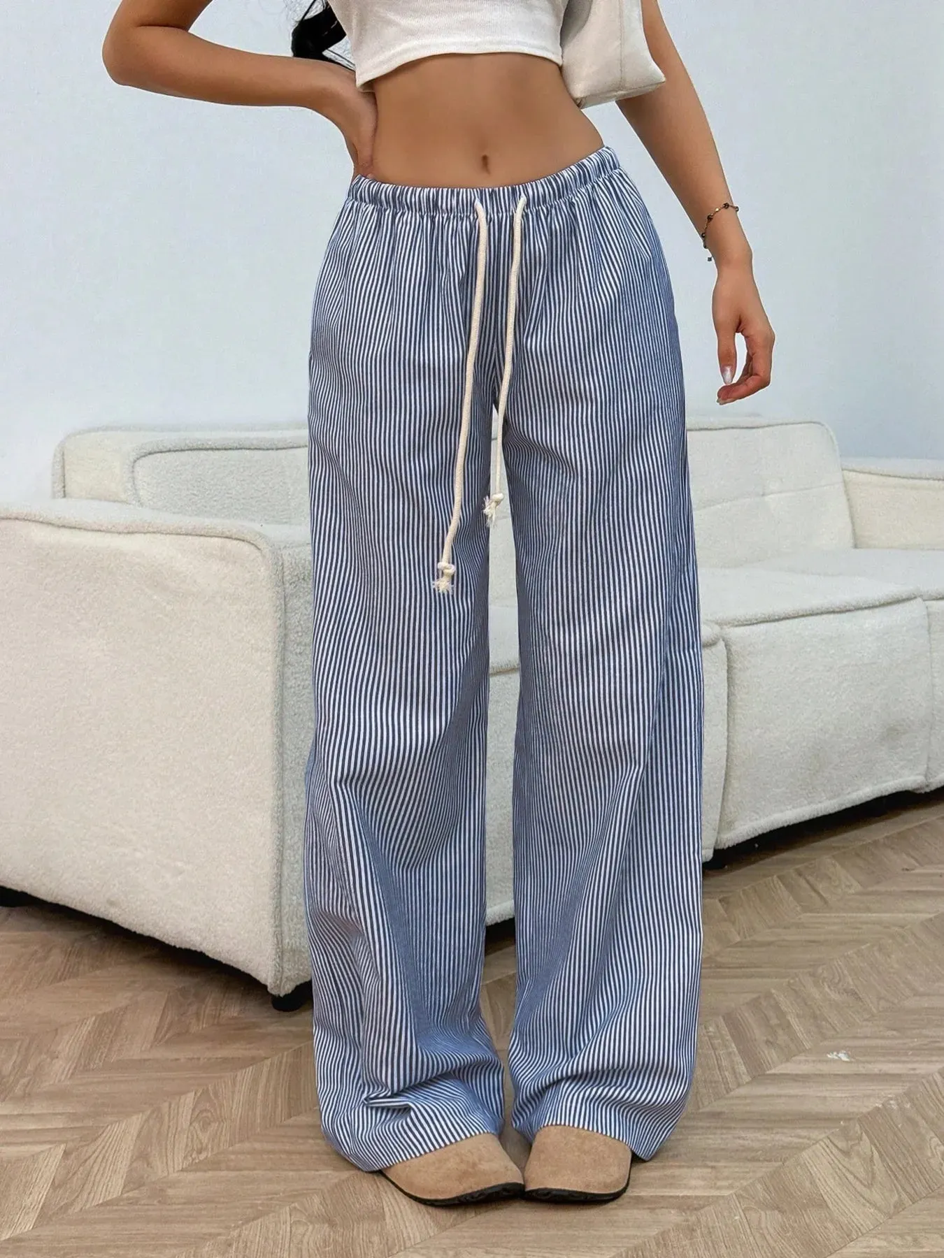 Drawstring Striped Wide Leg Pants sold by Charming Charlie