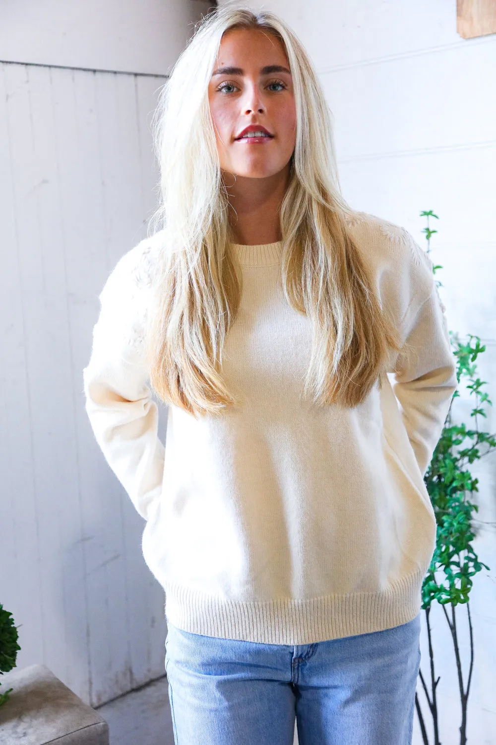 Mellow Musings Taupe Embroidered Sweater sold by Charming Charlie product image thumbnail 4