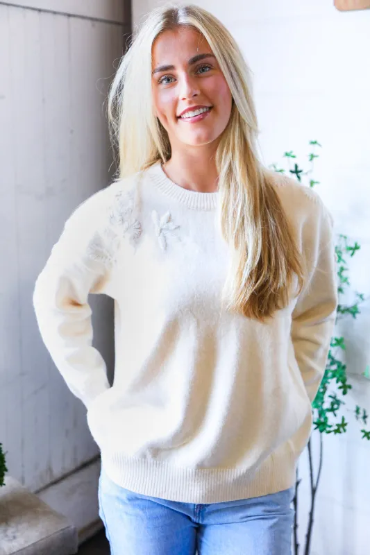 Mellow Musings Taupe Embroidered Sweater sold by Charming Charlie