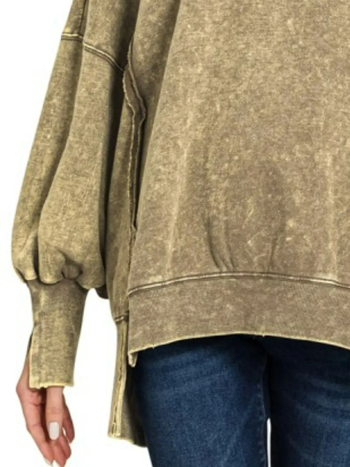 Zenana Acid Wash Exposed-Seam High Low Sweatshirt sold by Charming Charlie product image thumbnail 3