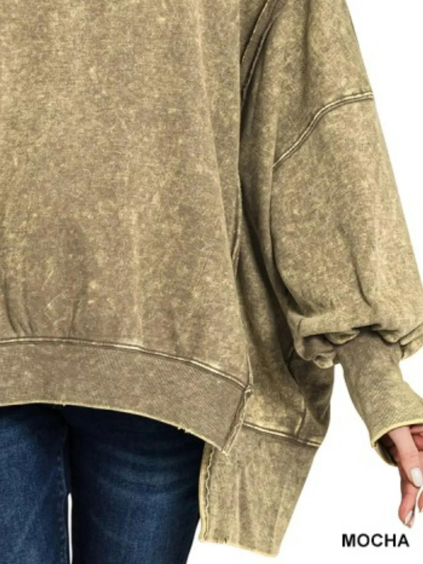 Zenana Acid Wash Exposed-Seam High Low Sweatshirt sold by Charming Charlie product image thumbnail 2