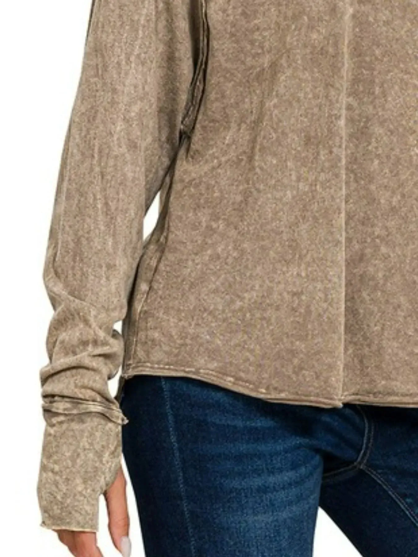 Zenana Crinkle Washed Thumb Hole Cuffs Long Sleeve Top sold by Charming Charlie product image thumbnail 2