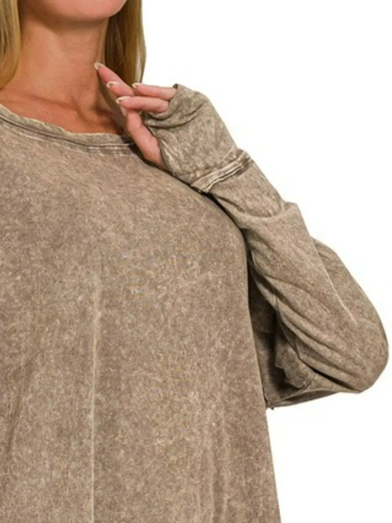 Zenana Crinkle Washed Thumb Hole Cuffs Long Sleeve Top sold by Charming Charlie product image thumbnail 3
