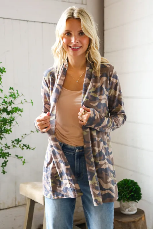 Stand Out Camo Cozy Open Cardigan sold by Charming Charlie