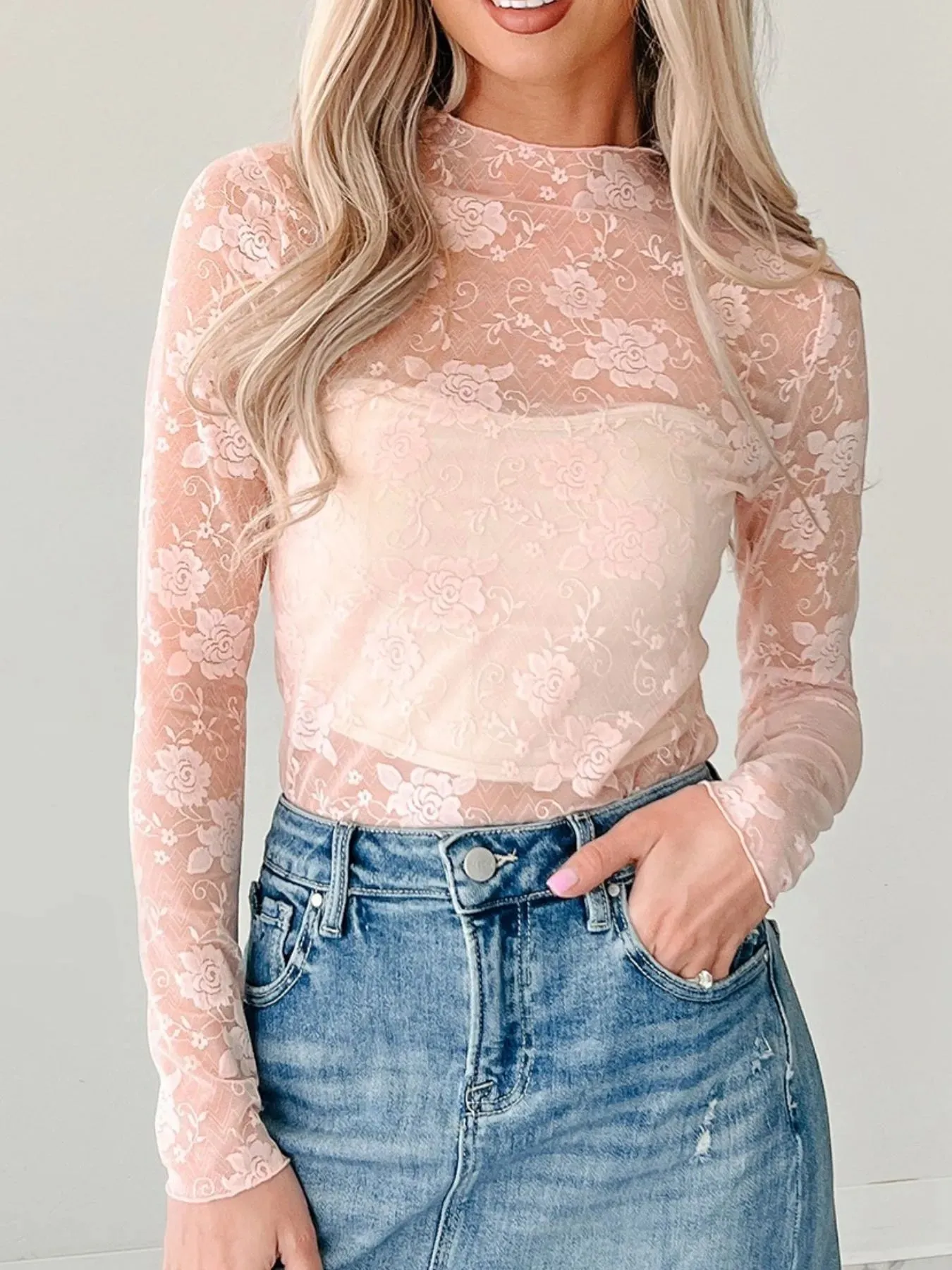Lace Mock Neck Long Sleeve Blouse sold by Charming Charlie product image thumbnail 2
