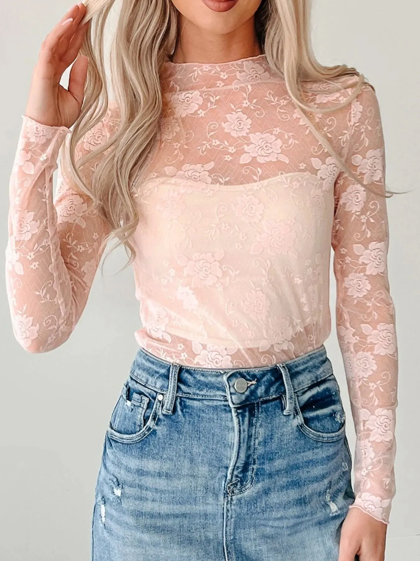 Lace Mock Neck Long Sleeve Blouse sold by Charming Charlie product image thumbnail 4