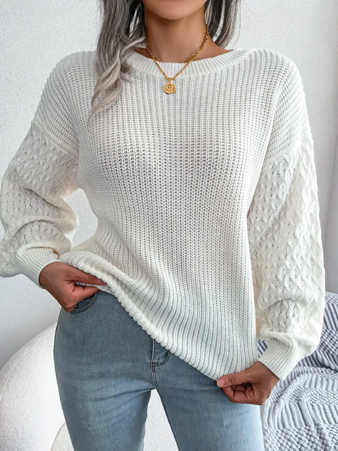 Round Neck Long Sleeve Sweater sold by Charming Charlie