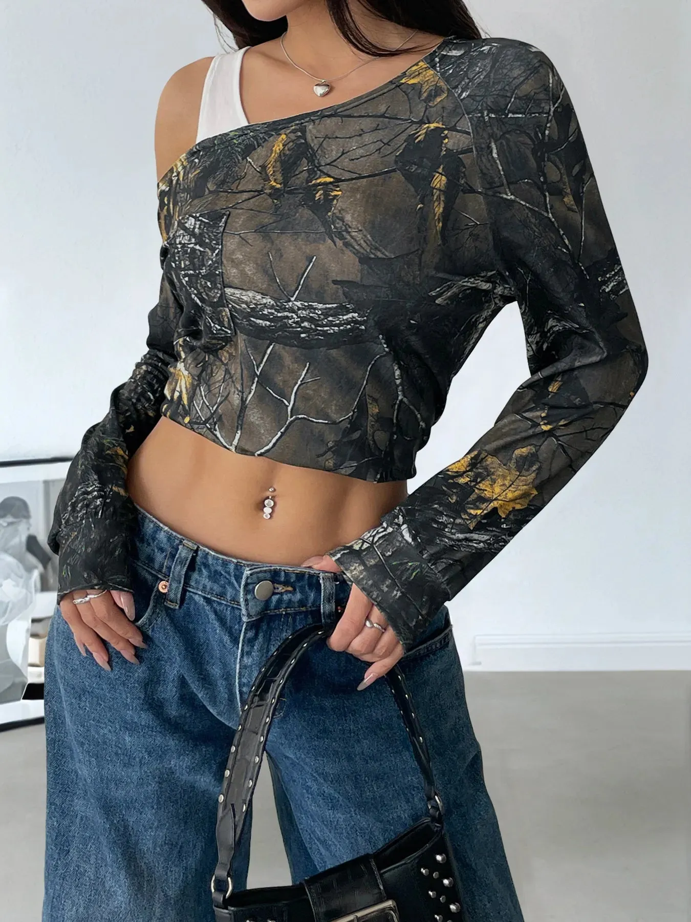 Asymmetrical Neck Printed Long Sleeve Top sold by Charming Charlie product image thumbnail 3