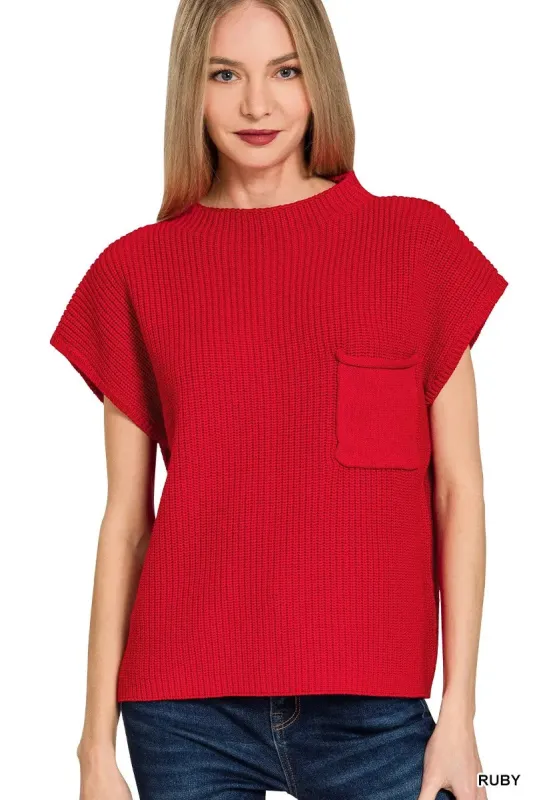 Zenana Mock Neck Short Sleeve Sweater sold by Charming Charlie