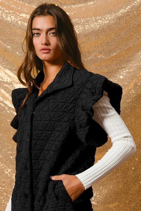 BiBi Quilting Knit Ruffle Sleeve Vest sold by Charming Charlie
