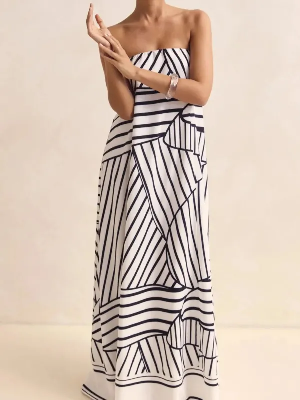 Smocked Printed Tube Maxi Dress sold by Charming Charlie