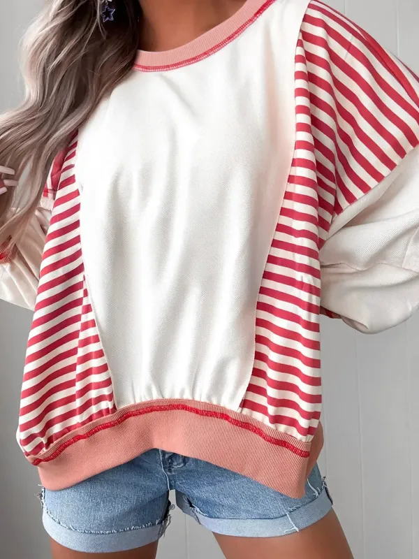 Stripe Color Block Contrast Stitching Oversize Sweatshirt sold by Charming Charlie