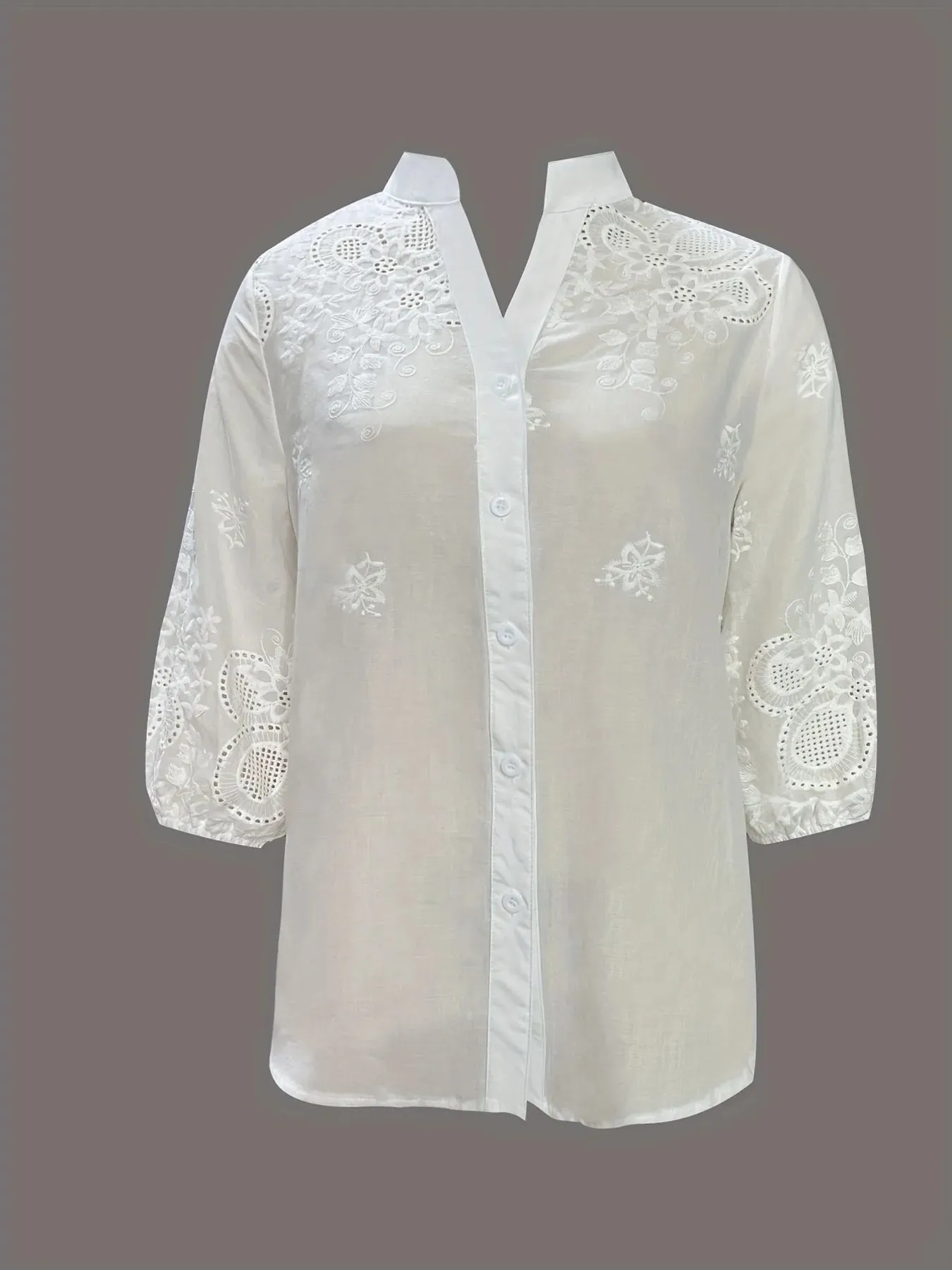 Embroidered Eyelet Button Up Shirt sold by Charming Charlie product image thumbnail 5