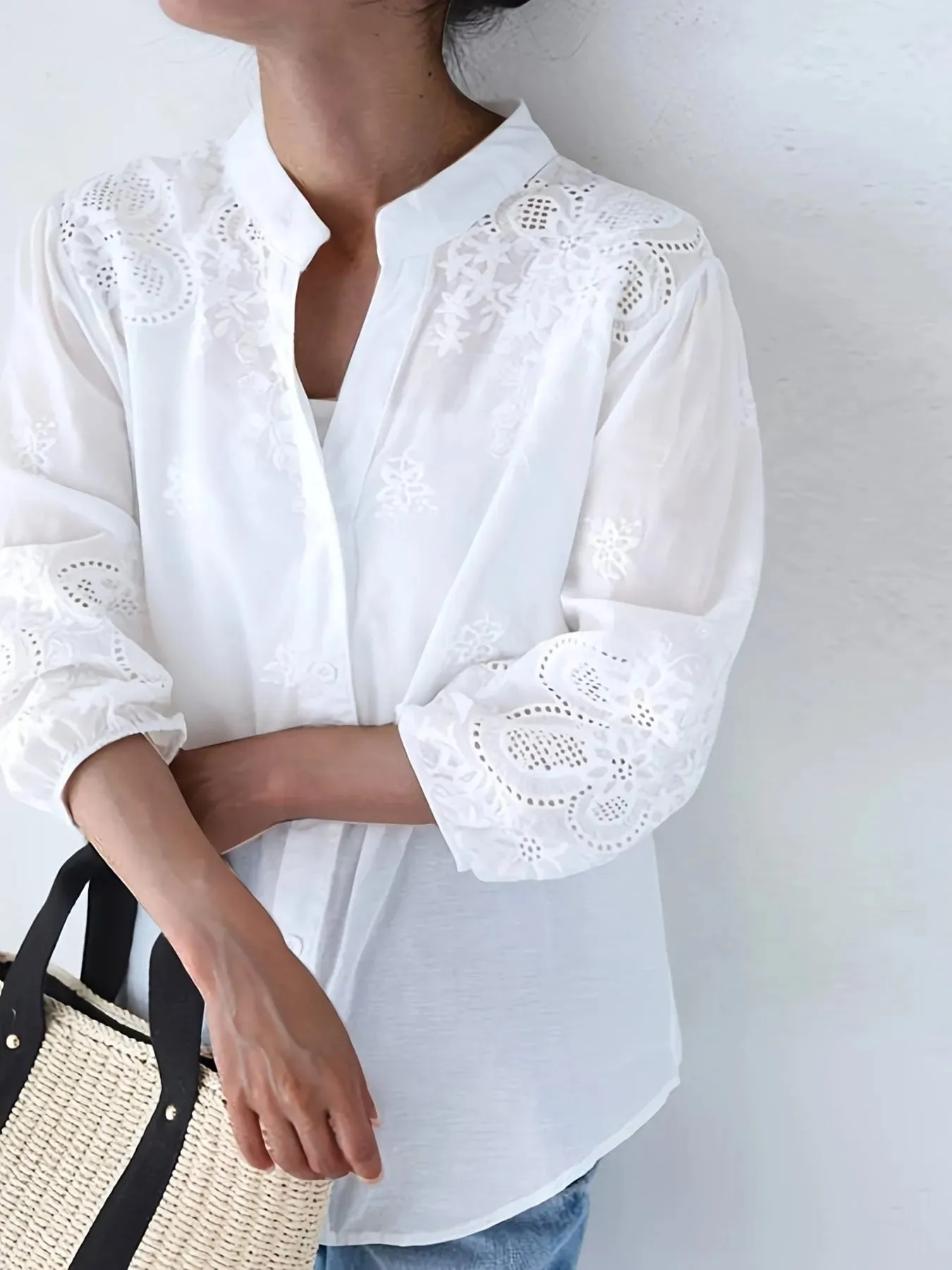 Embroidered Eyelet Button Up Shirt sold by Charming Charlie product image thumbnail 4