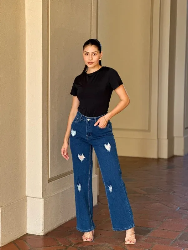 Embroidered Distressed Heart Wide Leg Denim Jean sold by Charming Charlie product image thumbnail 4