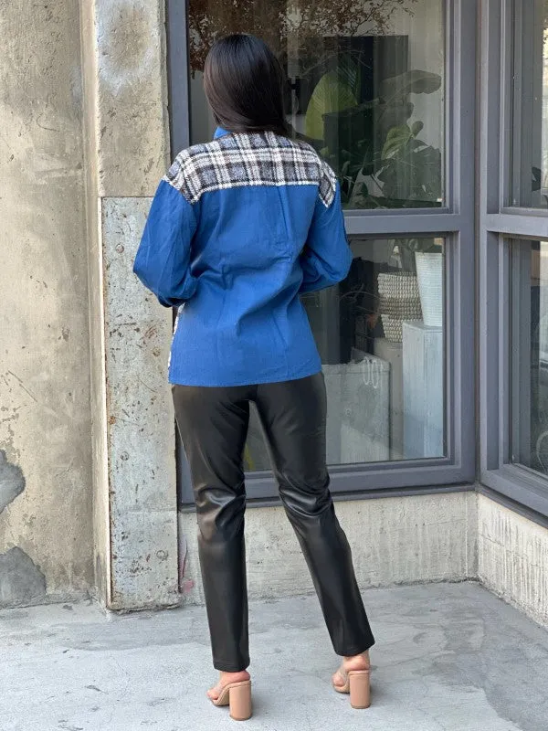 Oversized Denim & Plaid Print Jacket Top sold by Charming Charlie product image thumbnail 3