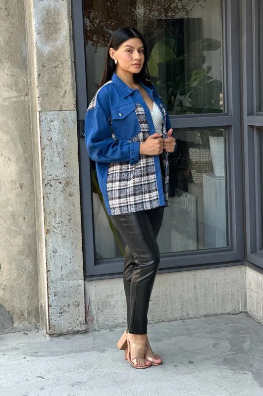 Oversized Denim & Plaid Print Jacket Top sold by Charming Charlie product image thumbnail 2