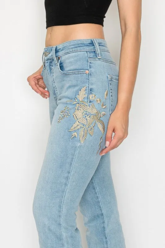 HIGH RISE EMBROIDERED MODERN BOOTCUT JEAN sold by Charming Charlie