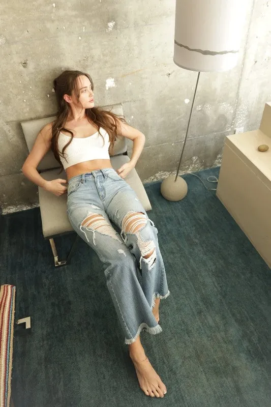 HYBRID FABRIC HIGH RISE WIDE LEG JEANS sold by Charming Charlie