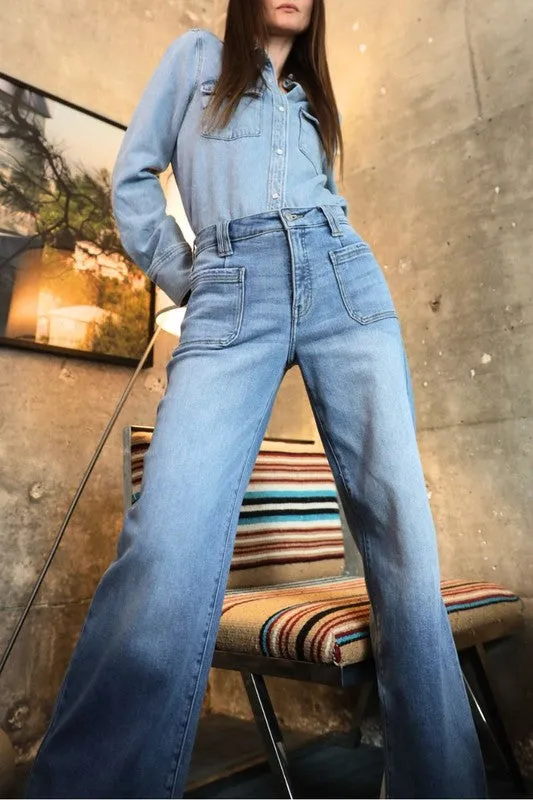 ECO FRIENDLY FABRIC  HIGH RISE SLIM PALAZZO JEANS sold by Charming Charlie