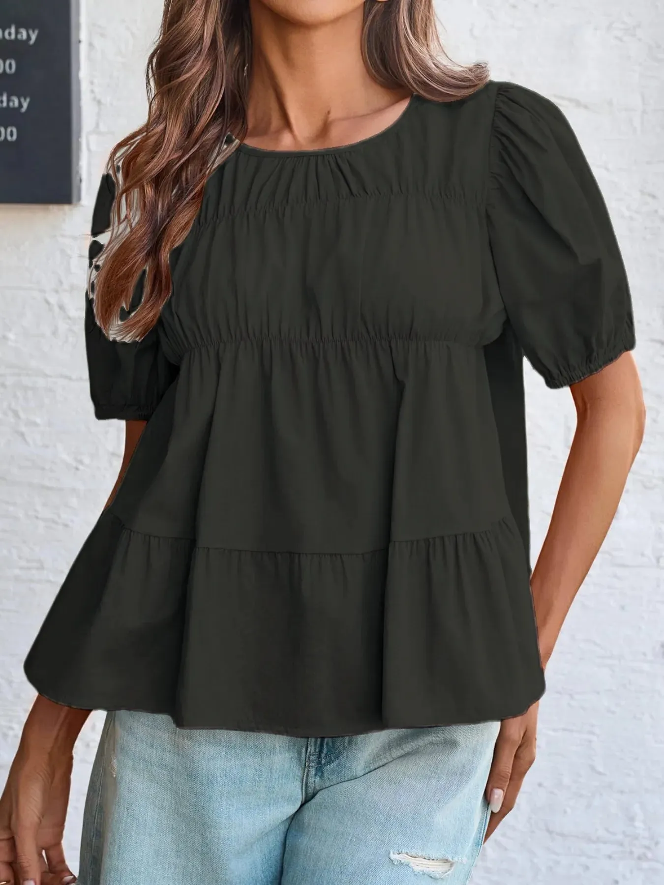Round Neck Puff Sleeve Tiered Blouse sold by Charming Charlie product image thumbnail 5