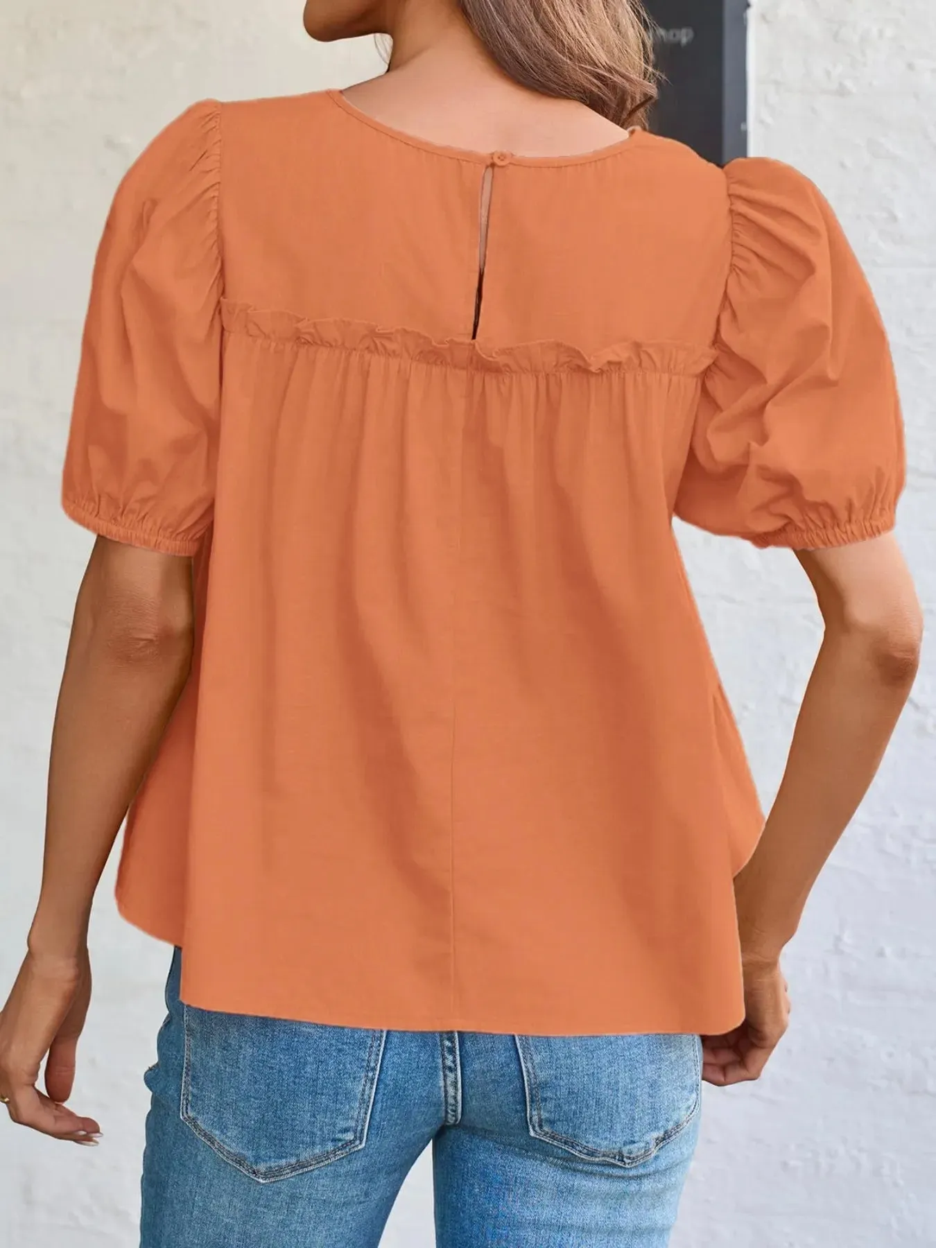 Round Neck Puff Sleeve Tiered Blouse sold by Charming Charlie product image thumbnail 2