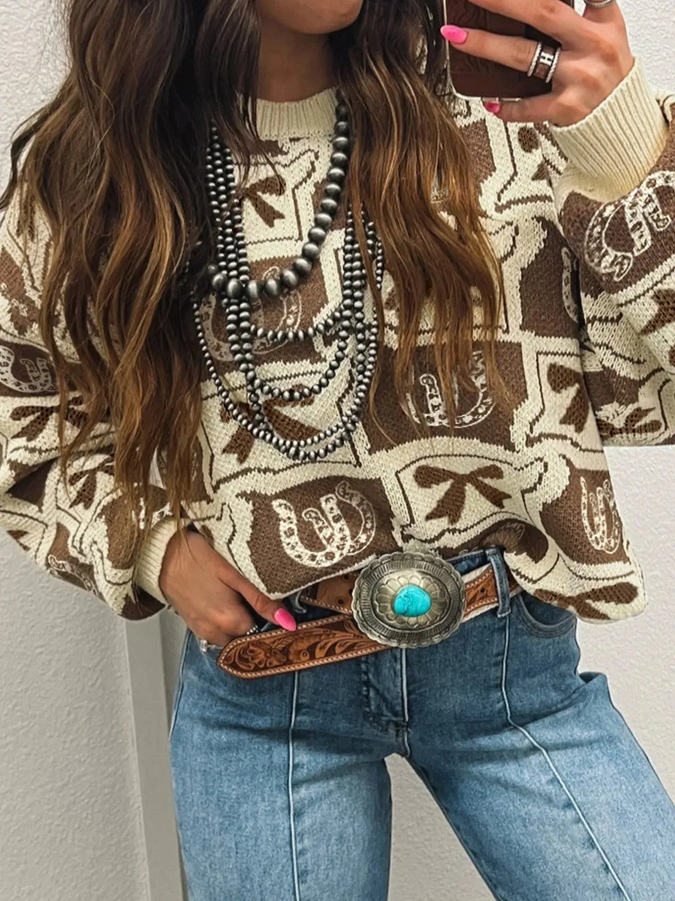 Graphic Round Neck Long Sleeve Sweater sold by Charming Charlie