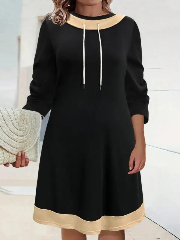Plus Size Contrast Trim Drawstring Long Sleeve Mini Dress sold by Charming Charlie