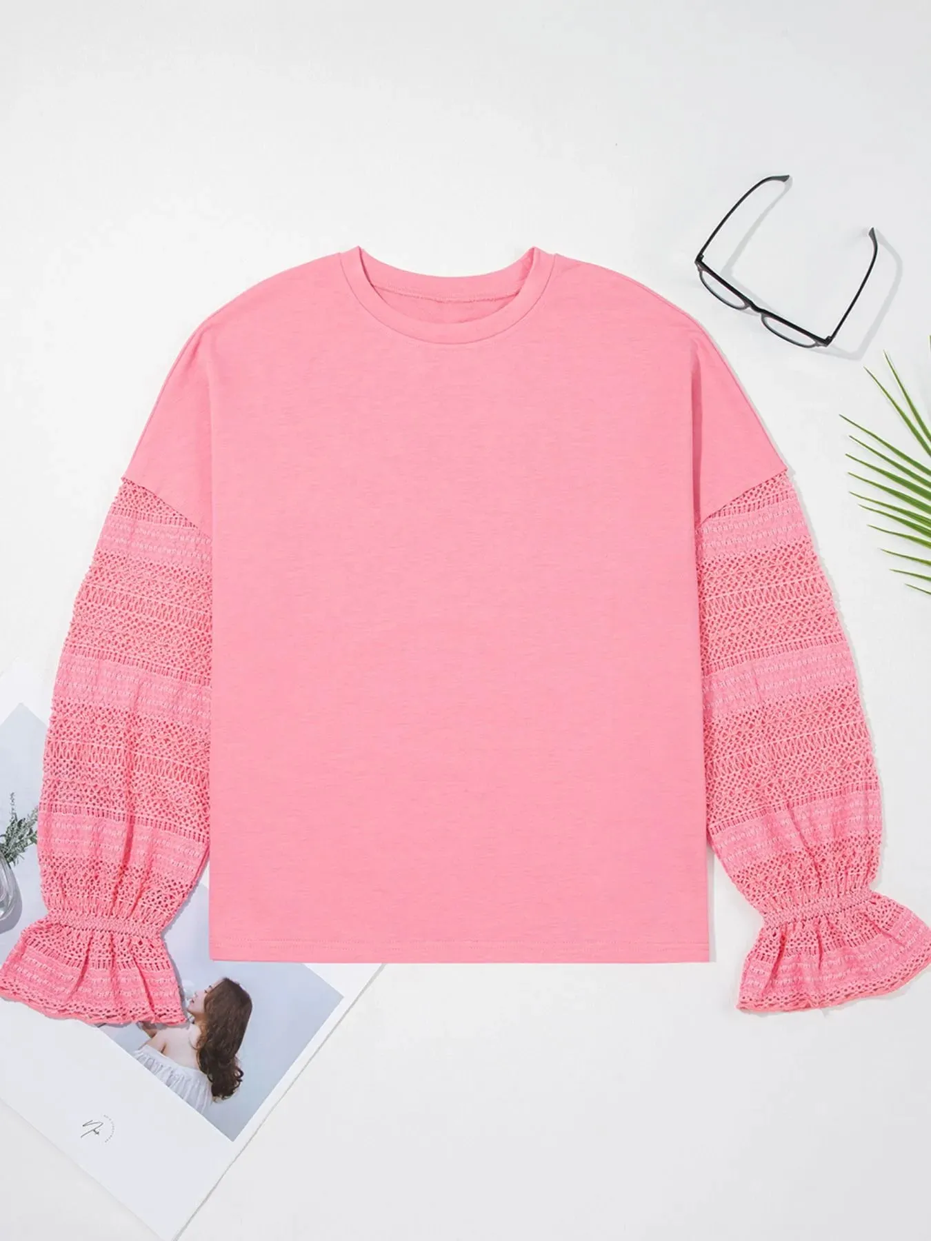 Lace Detail Flounce Sleeve Sweatshirt sold by Charming Charlie product image thumbnail 4