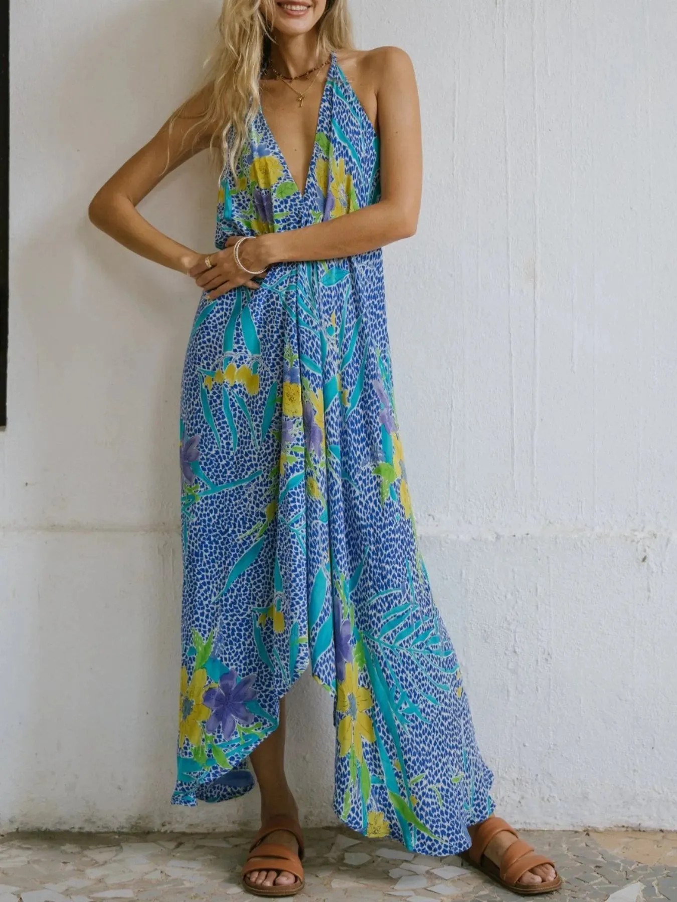 Asymmetrical Hem Printed Halter Neck Dress sold by Charming Charlie product image thumbnail 5