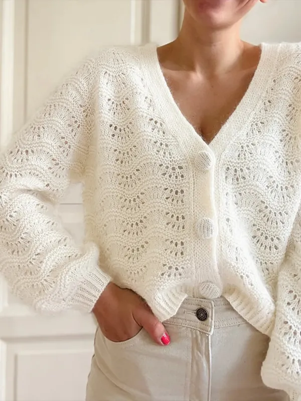 Openwork V-Neck Button Down Cardigan sold by Charming Charlie
