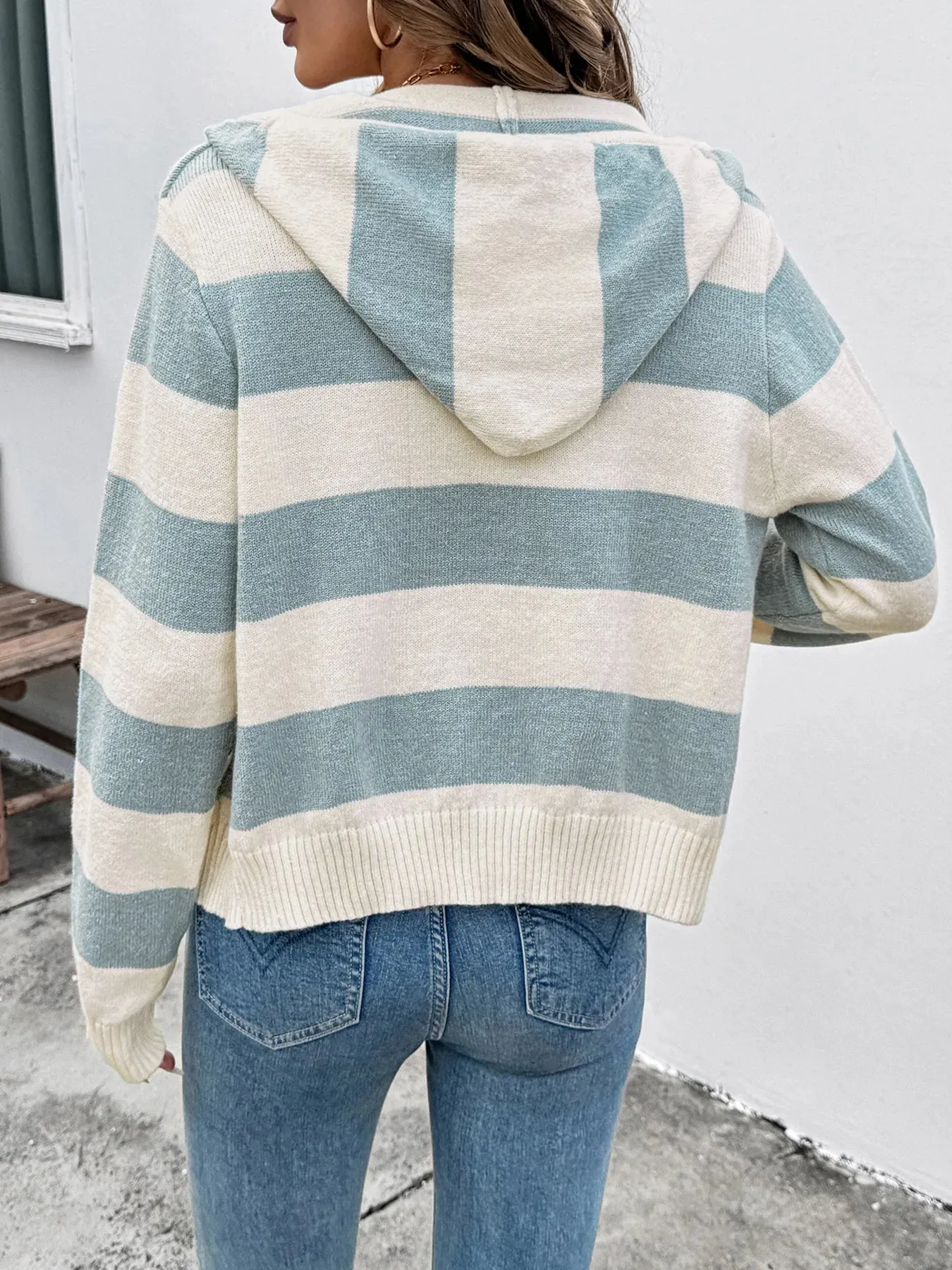 Drawstring Zip Up Striped Cardigan sold by Charming Charlie product image thumbnail 5