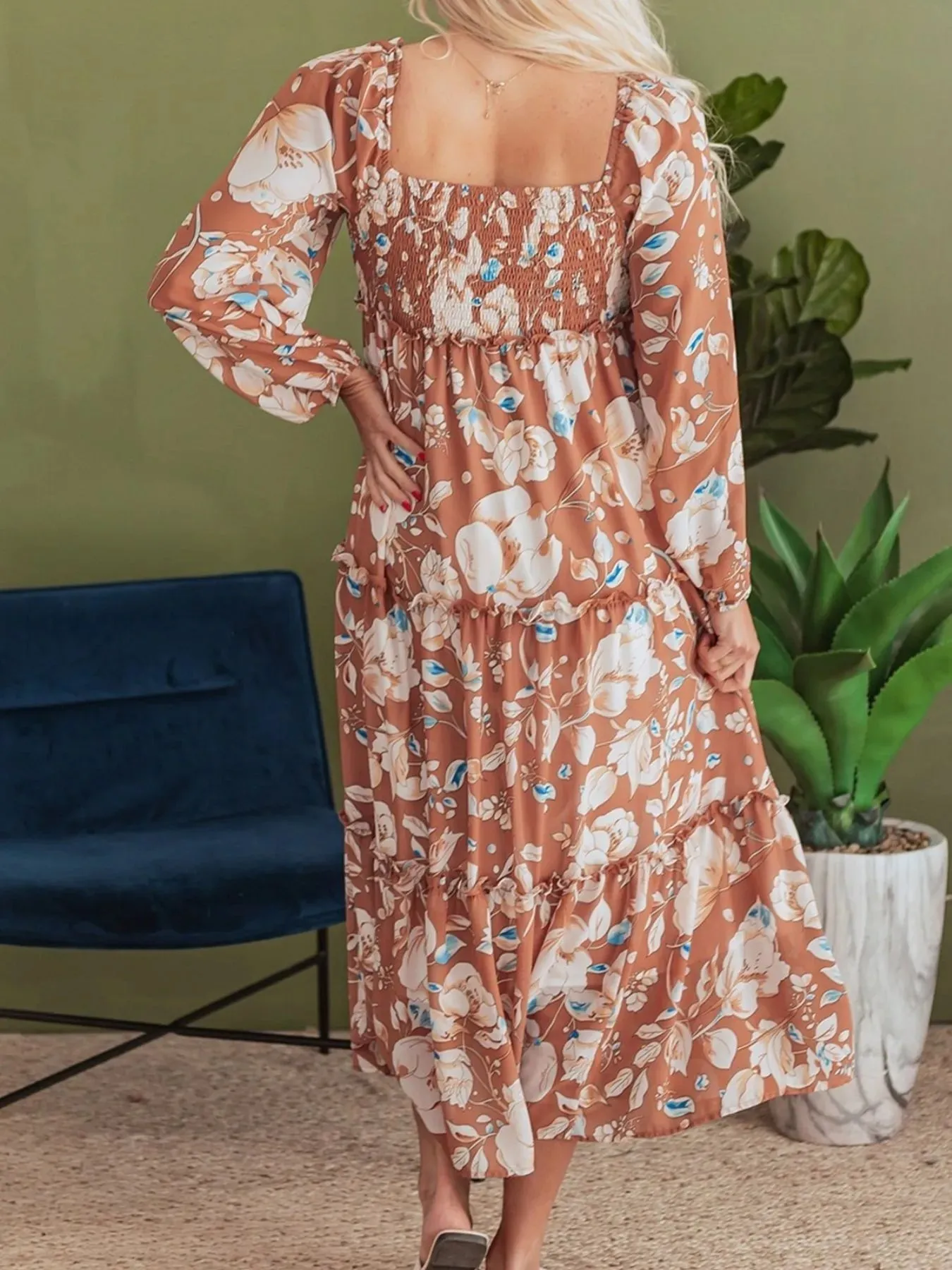 Smocked Printed Long Sleeve Tiered Dress sold by Charming Charlie product image thumbnail 2