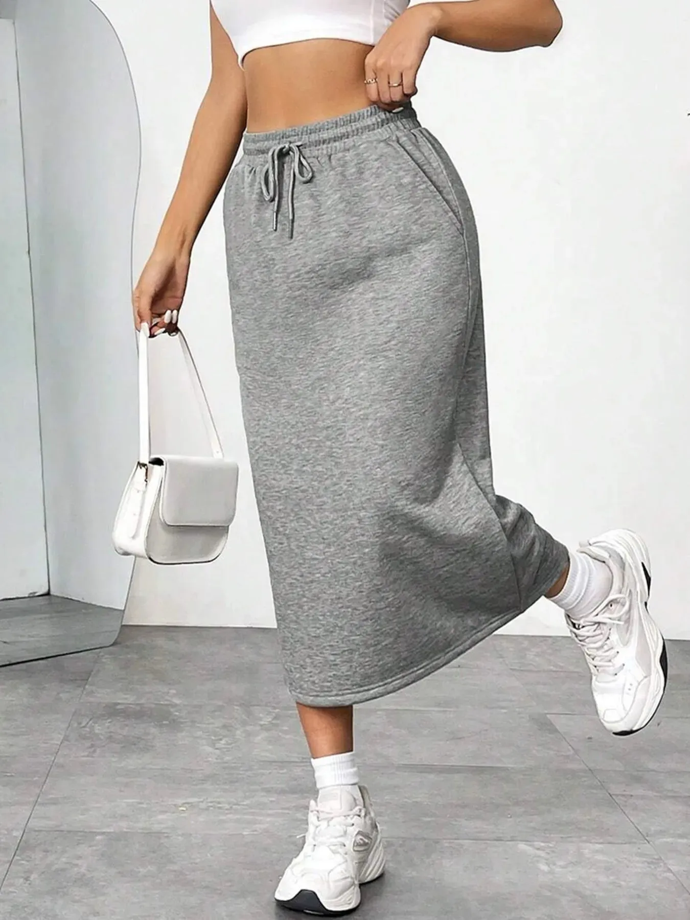 Slit Drawstring Midi Skirt sold by Charming Charlie product image thumbnail 3