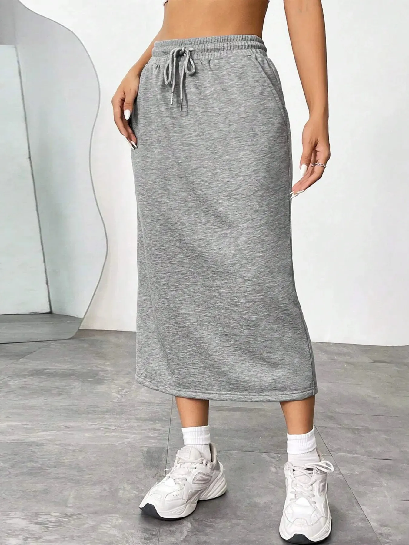 Slit Drawstring Midi Skirt sold by Charming Charlie product image thumbnail 4