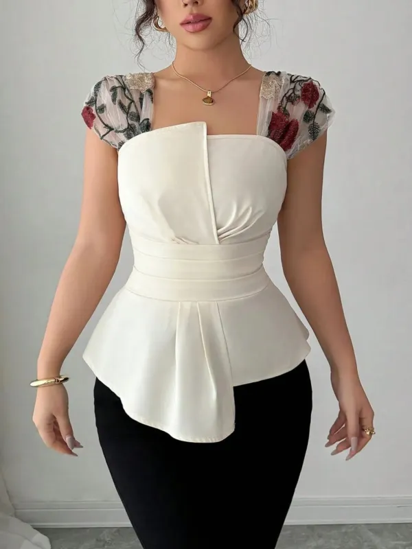 Floral Cap Sleeve Peplum Blouse sold by Charming Charlie
