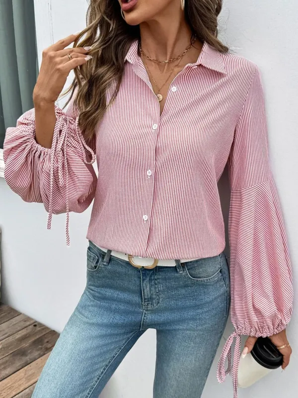 Striped Balloon Sleeve Button-Up Shirt sold by Charming Charlie
