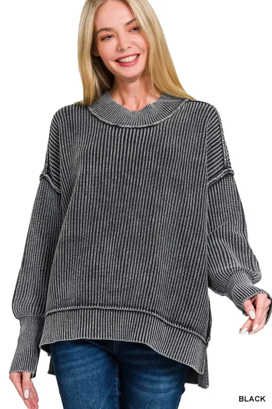 Zenana Washed Side Slit Oversized Sweater sold by Charming Charlie