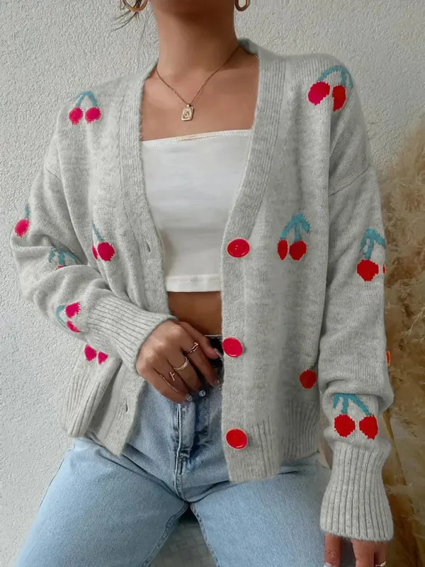 Cherry Button-Up Knit Cardigan sold by Charming Charlie