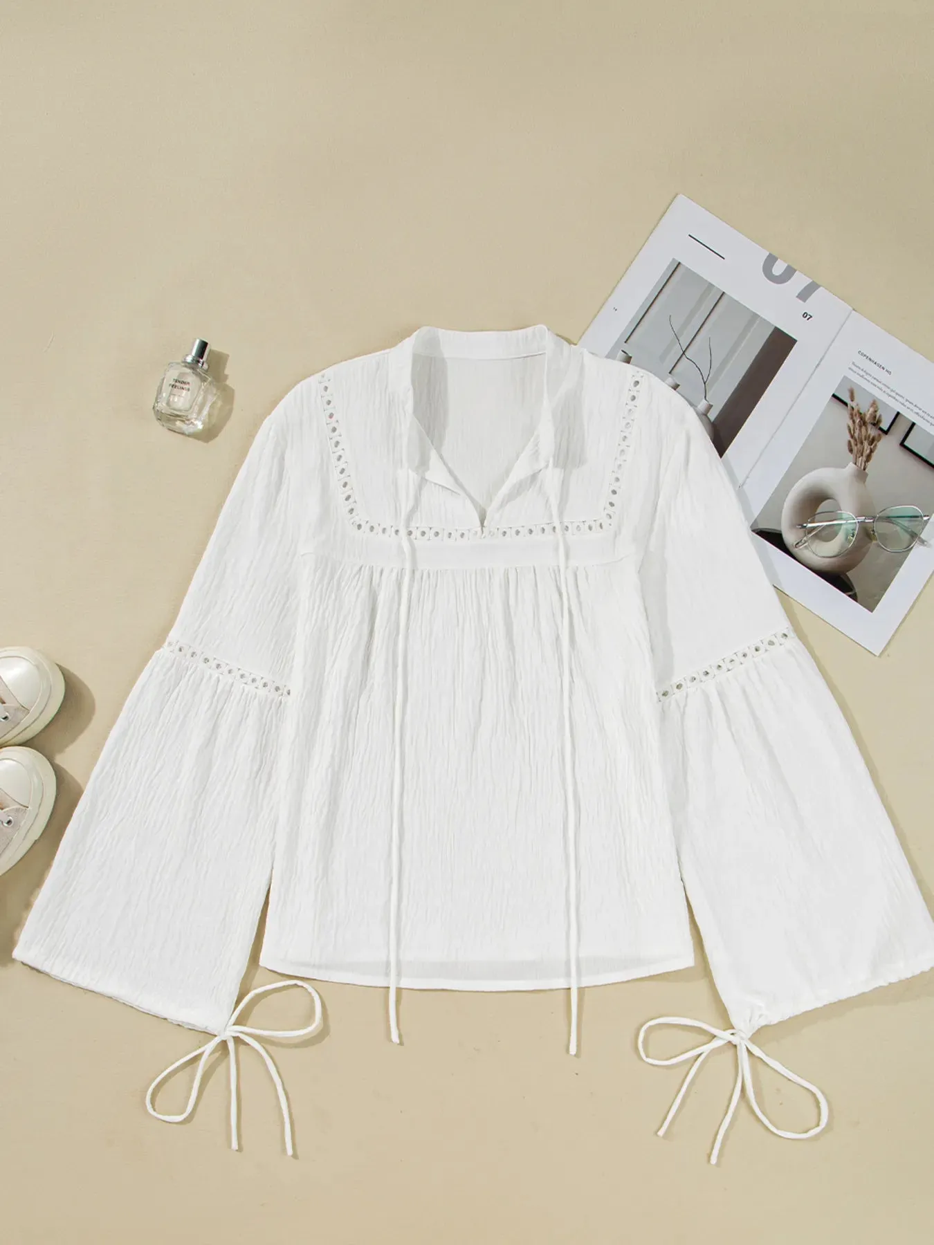 Drawstring Puff Sleeve Tie Neck Blouse sold by Charming Charlie product image thumbnail 2
