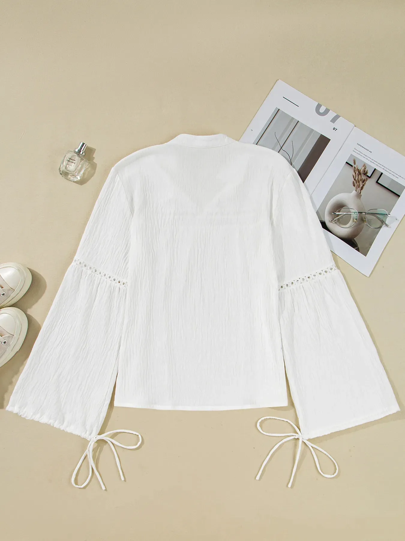Drawstring Puff Sleeve Tie Neck Blouse sold by Charming Charlie product image thumbnail 3