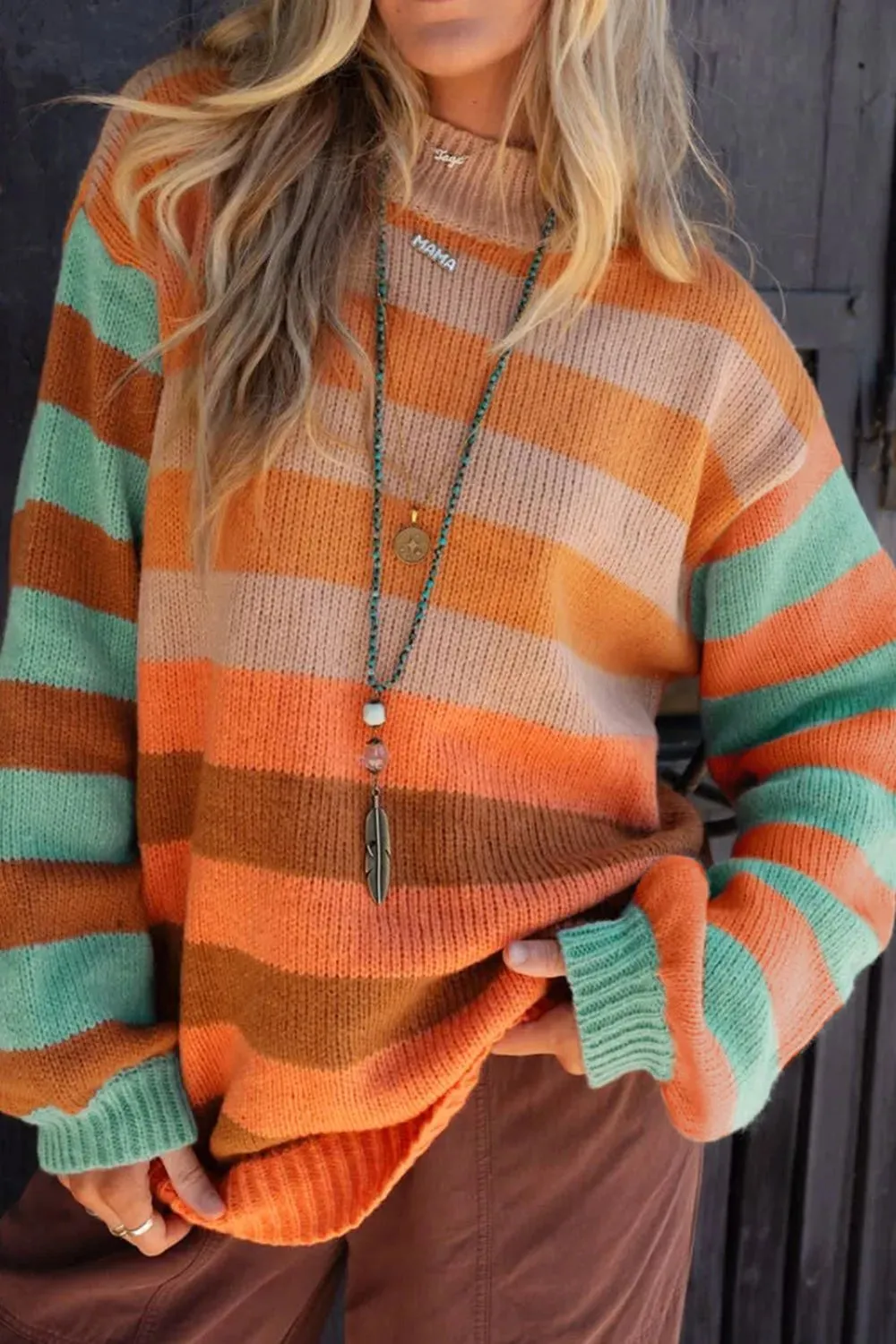 Striped Rainbow Long Sleeve Sweater sold by Charming Charlie